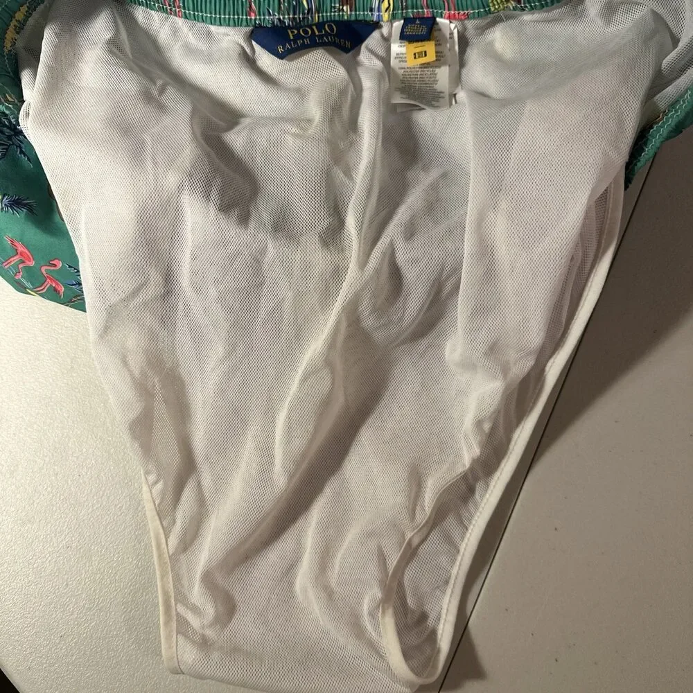 POLO Ralph Lauren 36 Men’s Swim Trunks Green Surf Flamingo Shorts Made Fr Europe